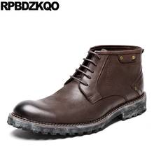 Sapatos marrom rendas até botas de festa de negócios couro genuíno botas de inverno dos homens quentes curto metalic oxford cheio grão pele preto alta 2024 - compre barato