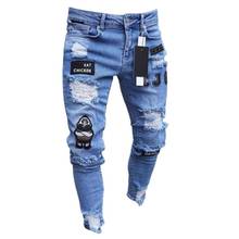 2020 мужские стильные рваные джинсы брюки байкерские тонкие прямые хип-хоп потертые джинсовые брюки новые модные обтягивающие джинсы мужские европейские размеры 2024 - купить недорого
