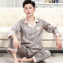 Pajama Set Imitation Silk Pajamas Men Cozy Soft Long Sleeve Nightgown Tops Trousers Two Pieces Sleepwear Set Pyjamas Home Clothe 2024 - buy cheap