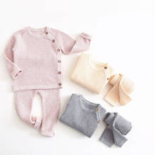 Комплекты одежды для маленьких мальчиков и девочек, весенне-осенняя однотонная Одежда для новорожденных девочек, наряды с длинным рукавом и брюками, Повседневные детские пижамы 2024 - купить недорого