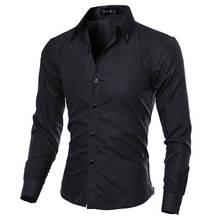 Мужские повседневные рубашки, осень 2020, новая модная однотонная мужская хлопковая приталенная Повседневная рубашка на пуговицах с длинным рукавом, топы 2024 - купить недорого