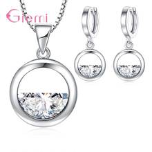 Wholesale 925 Sterling Silver Round Jewelry Set Fashion Women Sparkling Crystals Drop Earrings & Pendant Necklace Free Shipping 2024 - buy cheap