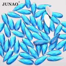 Junao 8*22mm neon azul lágrima strass plana volta resina apliques cristal pedra não quente fix strass vestuário acessórios artesanato 2024 - compre barato