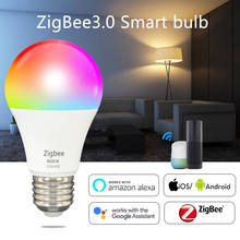 Умная лампа B22 9 Вт 10 Вт с регулируемой яркостью, 1 шт., смарт-лампочка RGBCW, работает с Tuya Zigbee 3,0, светодиодный светсветильник льник с голосовым управлением для Alexa Google 2024 - купить недорого