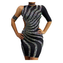 Vestido sem costas com strass, moda feminina, sexy, slim, listrado, alta elasticidade, dj ds beyonce, traje de dança, gogo, roupa de dança 2024 - compre barato