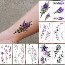 Водостойкая Временная тату-наклейка на запястье фиолетовые Лавандовые цветы акварель флэш-тату искусственная тату для боди-арта для женщин и мужчин 2024 - купить недорого