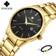 relojes hombre 2020 WWOOR Gold Watch Men Luxury Mens Quartz Wristwatch Business Watch Stainless Steel Waterproof Auto Date Clock 2024 - buy cheap