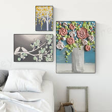 Póster de lienzo de flor con efecto 3d, impresión amarilla nórdica, pintura de arte de pared minimalista abstracta, imagen decorativa, decoración del hogar 2024 - compra barato