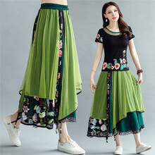 2022 New Spring Summer Ethnic Style Women Clothing Embroidered Skirt Irregular Hem Female Green Skirt aq199 2024 - buy cheap