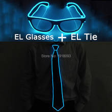 Hot EL Product Set LED Light up Glasses + EL Neon Glowing Tie Wedding Party Costume Decor Night Bar DJ Dance Party Supplies 2024 - buy cheap