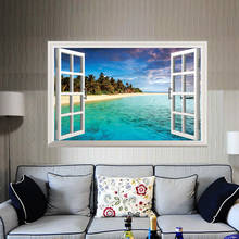 Adesivo de decoração 3d para praia, janela falsa com vista na praia, murais de arte removível para parede da sala de estar 2024 - compre barato