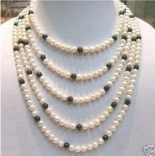 100'' AAA+ 8-9MM CHARMING AKOYA WHITE BLACK PEARL NECKLACE 14k/20 yellow gold clasp 2024 - buy cheap