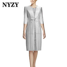 Vestido de fiesta de la madre de la novia NYZY M334D, elegante, mangas 3/4, 2 piezas, gris plata, Formal 2024 - compra barato
