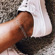 Серебряный шикарный короткий двухслойный свадебный браслет с цепочкой и бусинами для ног, ножной браслет для ног, украшения для женщин 2024 - купить недорого