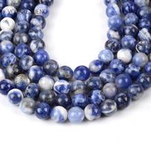 Cuentas sueltas redondas de sodalíta azul Natural para la fabricación de joyas, cuentas espaciadoras de 4-12mm, aptas para pulsera de mujer Diy, joyería 2024 - compra barato