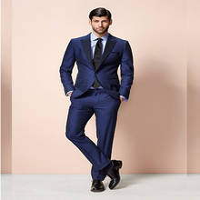 Esmoquin con solapa en pico para hombre, traje Formal de novio, traje de boda, azul marino, 3 piezas, 2020 2024 - compra barato
