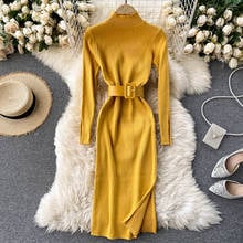 Teeuiear Slim turtleneck Autumn Bodycon bandage Knitted Sweater long Dress Winter Party Women casual tunic sexy split dress 2024 - buy cheap