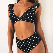 Novo biquíni sexy de cintura alta moda praia feminina., roupa de banho plissada de bolinhas. 2024 - compre barato