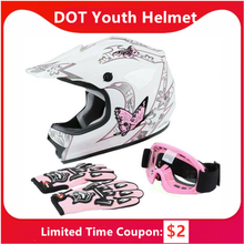 Motorcycle DOT Youth Full face Helmet Child Kid Adult Pink Butterfly Dirt Bike ATV Motocross Cycling Helmet +Goggles Gloves S-XL 2024 - buy cheap