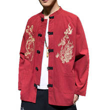 Casaco de quimono vermelho dos homens 2020 jaqueta de algodão impressão sapo botão de fechamento kongfu casaco masculino solto cardigan retro casaco M-5XL 2024 - compre barato