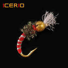 ICERIO-Señuelos de Pesca con cabeza de perla de 6 pies, moscas, trucha, ninfas, quironomid, #14 2024 - compra barato