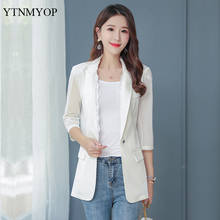 Blazers para mulher primavera e verão três quartos com decote em v branco jaqueta feminina magro senhora do escritório terno de renda casaco ytnmyop 2024 - compre barato