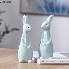Creative Ceramic Cute Rabbit Small Ornaments Porcelain Crafts Simulation Animal Statue Figurines Desktop Coffee Table Decoration 2024 - buy cheap