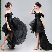 Vestido curto preto frente longa para trás ombro à mostra feminino suor vestido de baile festa vestido de desempenho frete grátis 2024 - compre barato