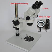 Frete grátis 7x-45x tamanho super estágio binocular estéreo zoom microscópio + 60led 2024 - compre barato