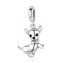 Pingente chihuahua 925 prata esterlina, pingente compatível com pandora, pulseira original, colar feminino, jóias para presente 2024 - compre barato