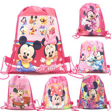 Minnie mouse 12 pçs dos desenhos animados drawstring crianças favor saco de escola não tecido tecidos sacos de presente de armazenamento mochila leve portátil 2024 - compre barato