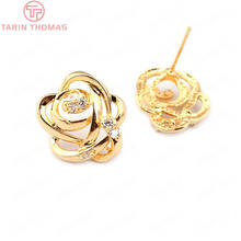 Accesorios de joyería de alta calidad, 4 piezas, flor de 16x15mm, 24k, latón, circonita, flor rosa 2024 - compra barato