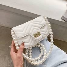 Bolso de lujo para mujer, bandolera de cuero con cadena de perlas, elegante, con solapa, color blanco 2024 - compra barato