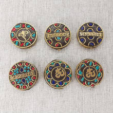 6pcs Retro Handmade Flat Round Nepal Beads Tibetan Mantra Letter Beads Antique Golden Red Clay For DIY Tibetan Jewelry Making 2024 - buy cheap