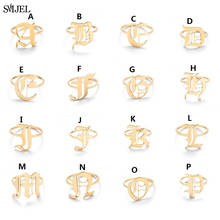 A-Z Letter Gold Color Metal Adjustable Opening Ring Initials Name Alphabet Female Creative Finger Rings Trendy Party  Jewelry 2024 - buy cheap