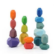 Bloques de construcción Jenga para niños, juguete de madera de piedra de colores, juego de apilamiento creativo de estilo nórdico, arcoíris, regalo, 100% 2024 - compra barato