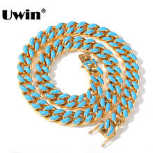 Uwin colar de aço inoxidável com colar colorido 316l, colar pesado de 11mm cubano, corrente hiphop cor dourada joias de moda para homens 2024 - compre barato