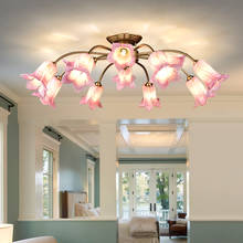 Luminária de teto led rosa e casamento, luminária de teto com flor de vidro, para sala e sala de jantar, cozinha 2024 - compre barato