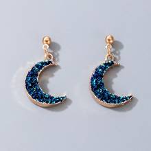 HuaTang-pendientes de gota de media luna con piedra azul para mujer, aretes colgantes de Luna geométrica, Color dorado, joyería de fiesta 2024 - compra barato