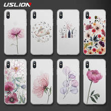 USLION цветочный матовый чехол для телефона iPhone X XS XR XS Max 7 8 Plus, мягкий силиконовый чехол из ТПУ для iPhone 6 6s Plus, оболочка 2024 - купить недорого