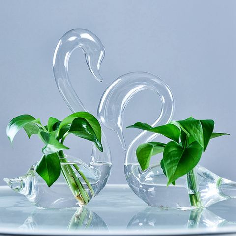 Прозрачная стеклянная ваза в форме лебедя, симпатичная стеклянная подвесная ваза, цветочные горшки для растений, контейнер для террариума, домашний Свадебный декор 2022 - купить недорого