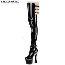 LAIJIANJINXIA New Sexy Over The Knee Boot Women 38cm Super High Heel Platform Shoes Woman PU Leather Party Dance Thigh High Boot 2024 - buy cheap