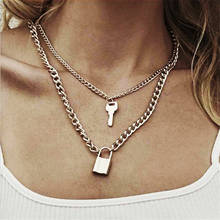 Fashion Key Padlock Pendant Necklace for Women Gold/Silver Color Lock Necklace Layered Chain on the Neck With Lock Punk Jewelry 2024 - buy cheap