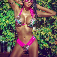GNIM-Bikini brasileño con estampado de leopardo para mujer, traje de baño de cintura alta, ropa de playa Sexy, 2019 2024 - compra barato