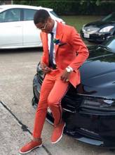 2020 Slim Fit  Casual Oragne Man's Suit 2 Pieces Notch Lapel Tuxedos Flat Groomsmen Man Suits For Wedding (Jacketr+Pants) 2024 - buy cheap