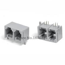50pcs 1*2 Siamese-6P4C-band edge-90 degree gray network interface RJ11 network interface connector