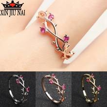 2020 new 18K rose gold fashion simple branch leaves inlaid ruby budding ladies diamond ring party women jewelry gift 2024 - buy cheap