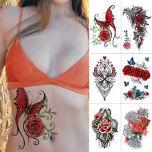 Tatuagem adesiva temporária, tatuagem falsa com borboleta e flor de rosa, arte corporal de lótus, para braços, homens e mulheres 2024 - compre barato