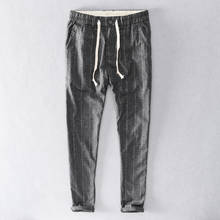 Nova marca de linho listrado calças masculinas casual solto cintura elástica calças de praia confortável para homens estiramento 30-40 tamanho 2024 - compre barato