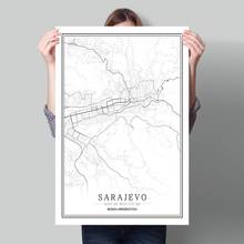 Fronha da cidade bósnia, preto e branco, mapa mundi, poster nórdico, sala de estar, sarajevo, imagens de arte de parede, decoração de casa, pintura em tela 2024 - compre barato